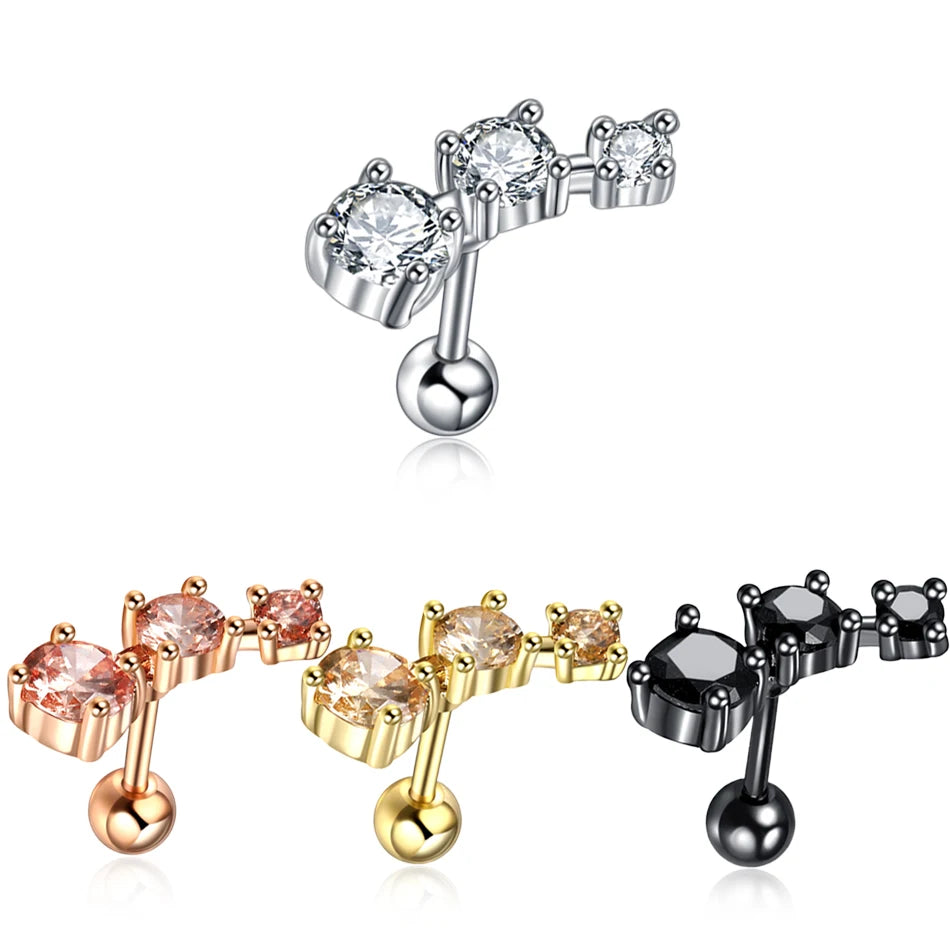 316l Surgical Steel Flower Ear Studs Cartilage Earrings Tragus Helix Piercings 16G Crystal Ear Studs Lip Rings Piercing Jewelry