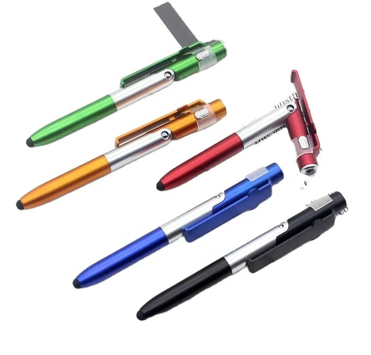 Multifunctional Folding Mobile Phone Holder Lamp Pen Four in One Advertising Gift Luminous Lamp Pen
