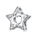 Vintage 925 Sterling Silver Lucky Star Charm Bead Rhodium Plated Zircon Main Stone Platinum DIY for Original Bracelet Making