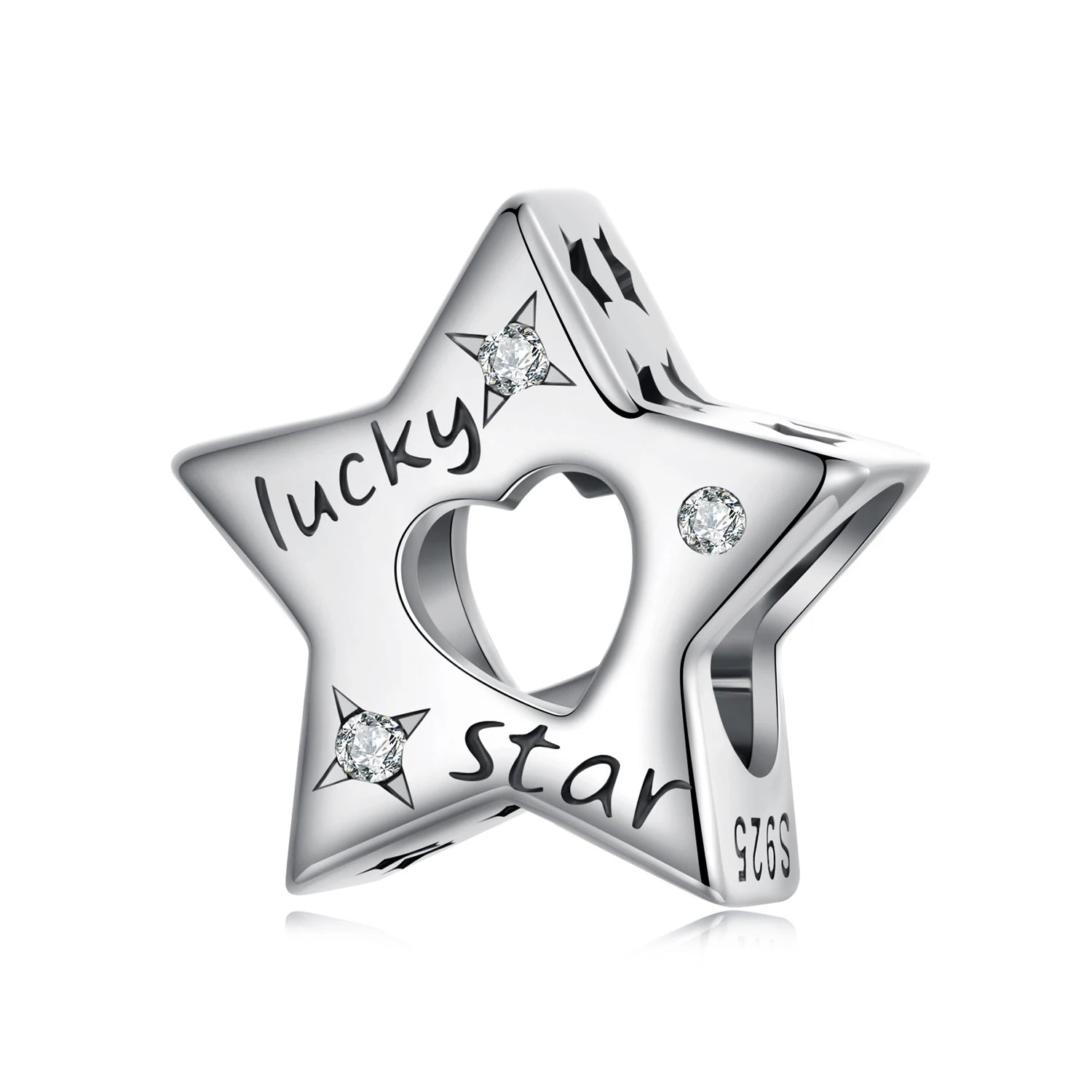 Vintage 925 Sterling Silver Lucky Star Charm Bead Rhodium Plated Zircon Main Stone Platinum DIY for Original Bracelet Making