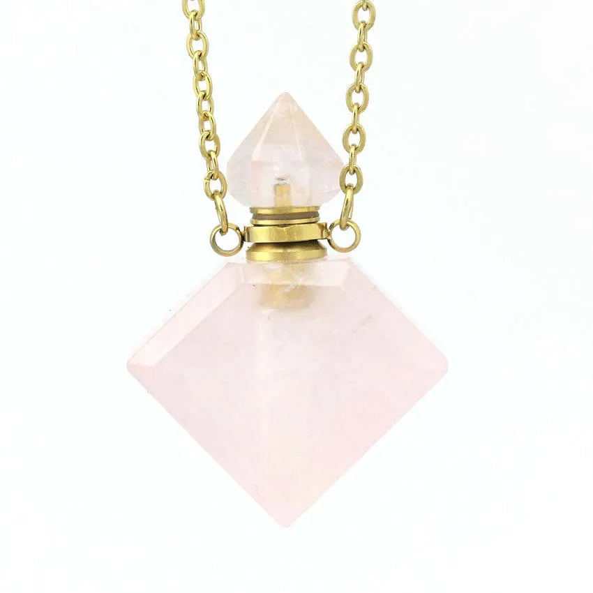 Hongzhuo Fashion square Shape Natural Rose Quartz Gemstone Perfume Bottle Pendant Purple Healing Crystal Pendant Jewelry