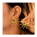 Vintage Jewelry New Arrival 18K PVD Stainless Steel Waterproof Hollow Irregular Sun Shape Hoop Earrings for Women
