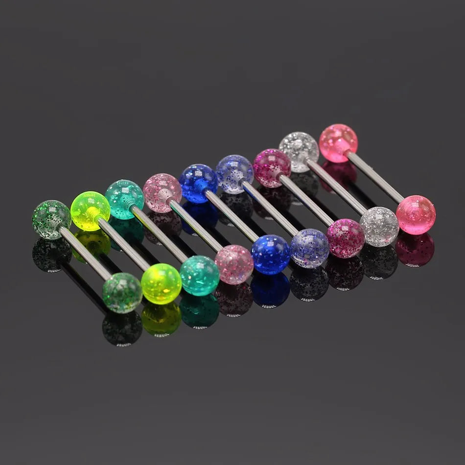 Tongue Rings Acrylic Candy Assorted 14g Straight Barbells for Women Girls Body Piercing Jewelry Glitter Ball New Style