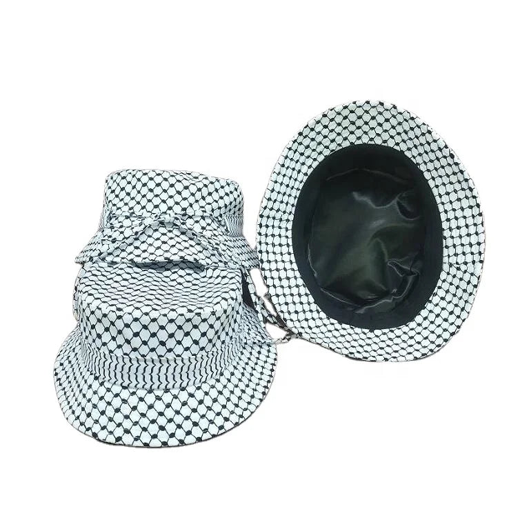 65cm Oversize Fashionable Keffiyeh Bucket Hat Adjustable String Open Back Sublimation Print Pattern for Casual Travel Daily Use