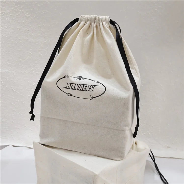 Custom Eco Friendly Design Cloth Pouches Beige Color Cotton Pouch 6oz Thickness Square Botton With Polyester Double String 001
