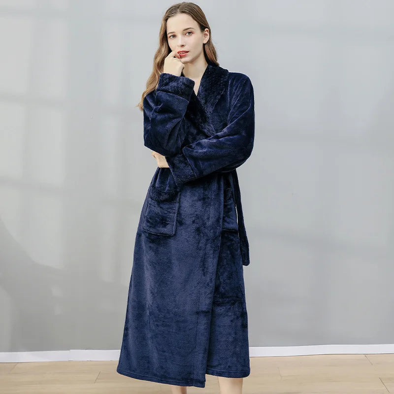 New Thick Plush Ladies Full Length Nightgowns Well-fitting Couple Extra Long Robe Custom Coral Fleece Lady Bathrobe