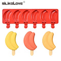 NEW 6 Grids Banana Shape Ice Cream Mold Silicone Maker With Popsicle Candy bar Form BPA Free Fruit Ice Lolly Tray Moulds
