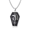Vintage Ancient Egyptian Myth Death Gods Anubis Ankh Necklace Stainless Steel Wolf Cross of Life Silver Pendant Necklace Men