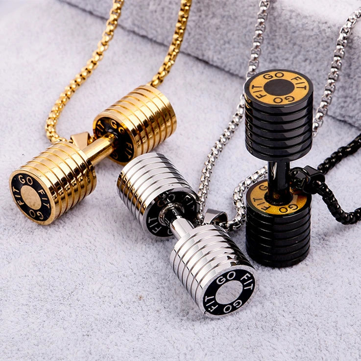 Factory Exquisite Chic Fitness Accessories Non Tarnish Stainless Steel Necklaces Multicolor Dumbbell Pendant Necklace to My Son