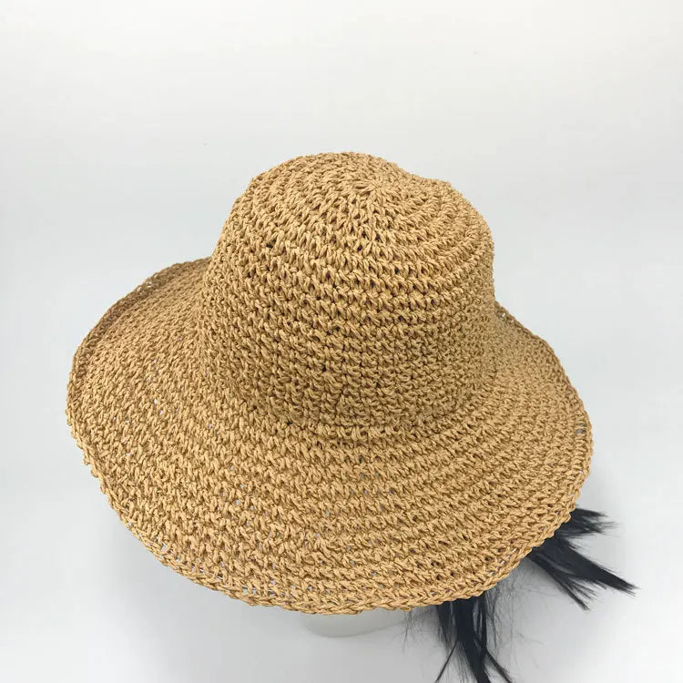 Foldable Hand-crocheted Paper Straw Hat for Summer Sun protection Vacation Hat