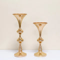 HJ240057 Wedding Vase Large Golden Metal Trumpet Flower Stand Wedding Centerpiece Flower Vase Table Centerpiece