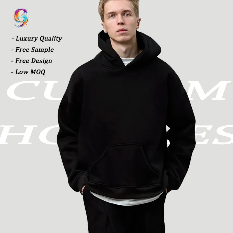 Custom Mens Clothing Manufacturer Premium Quality Cotton Oversized 3d Embossed logo Oversized Men's Cropped Hoodies&sweatshirt