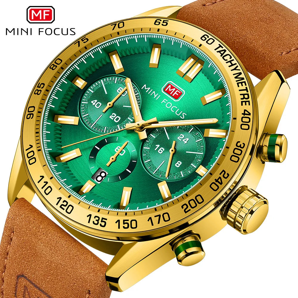 2022 New MINI FOCUS 0403 Fashion Sport Watch for Men Quartz Gift Genuine Leather Strap Luxury Men's Chronograph Wristwatches