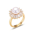 Wholesale Price Women Fashion Jewelry 18K Gold Plated Zircon Diamond Finger Real Freshwater Pearl Woman Adjustable Ring