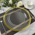 Custom 13 Inch Vintage Party Banquet Plastic Beads Clear Table Charger Plates with Gold Rim for Wedding Dinner Reception