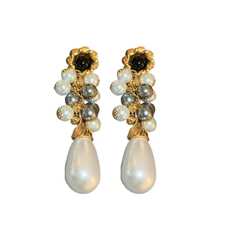 Wholesale Women Vintage Pearl Long Earrings Palace Style Silver Needle Retro Statement Fine Jewelry Earrings