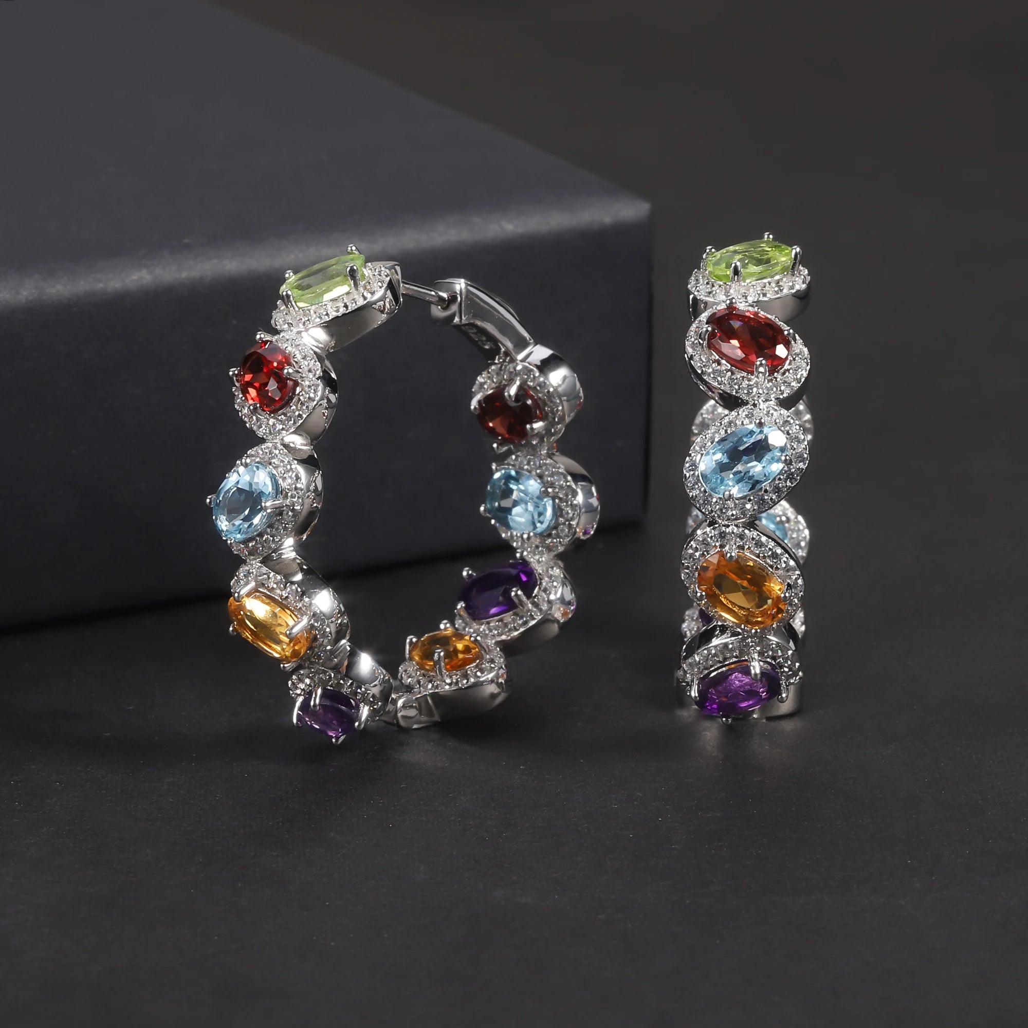 RZ0237 Abiding Jewelry 2024 Luxury 925 Sterling Silver Colorful Oval Natural Stone Hoop Earrings for Women