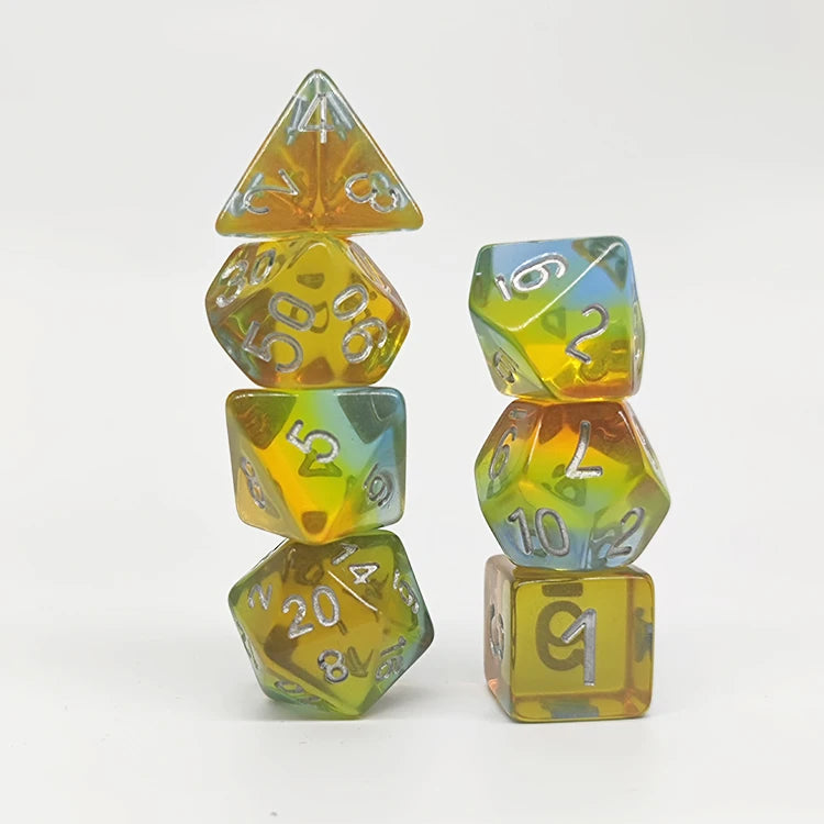 Wholesale 7PCS Translucent Rainbow Polyhedron Dice Rounded Corner Polyhedral Acrylic Resin Games for DND