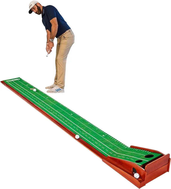 Hot Selling Golf Putting Trainer Wood with Golf Ball Auto Return Track Indoor Outdoor Mini Golf Putting Mat
