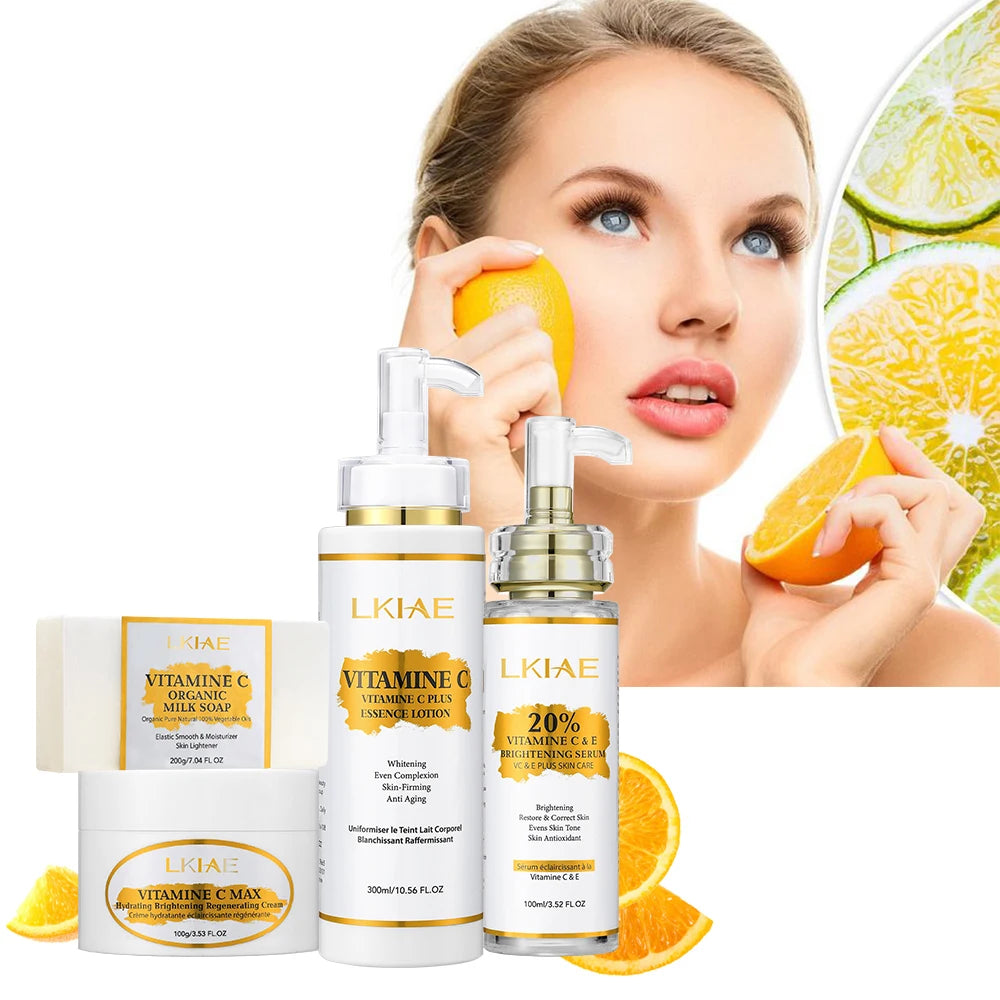 ODM&OEM Vegan Organic Moisturizing Strong Whitening Brightening Anti-Aging Vitamin C Caramel Face Skin Care Set
