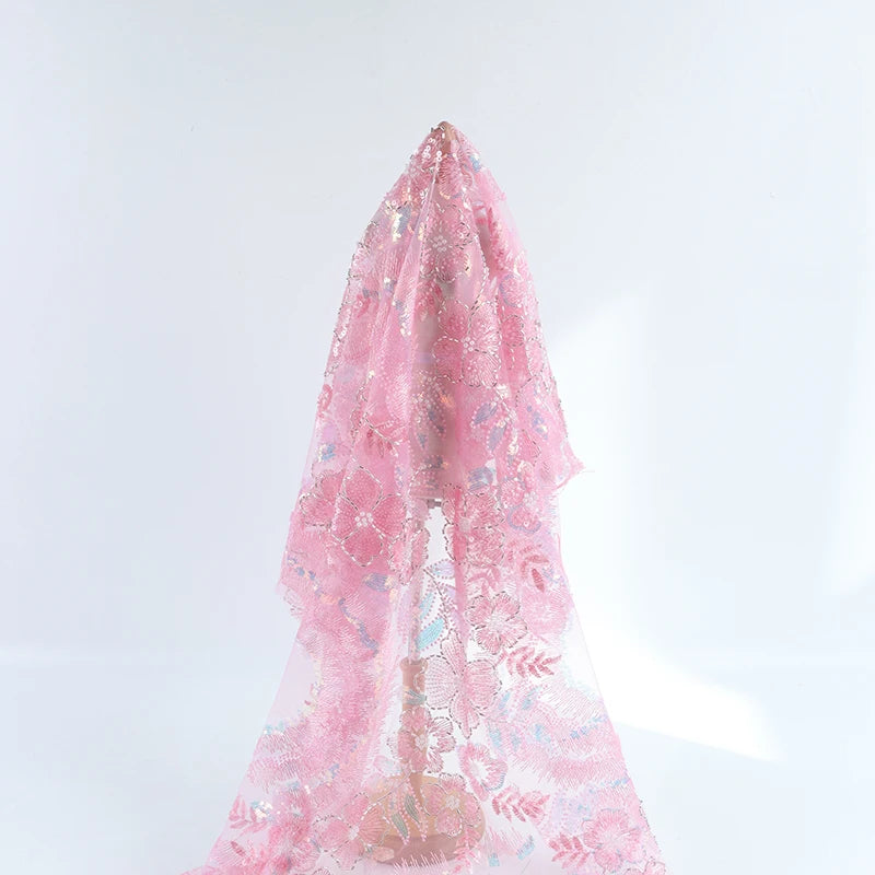 French Plant Style Embroidered Beaded Fabric Soft Tulle Sequins for Weddings for Girls' Bridal Materials Knitted Bags Shoes Boys