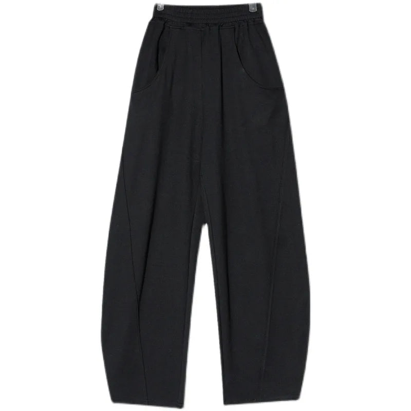 Classic Design Wide Leg Cotton Polyester Sweatpants High Waist Solid Color Women Pants Elastic Waist Sweatpants Ladies