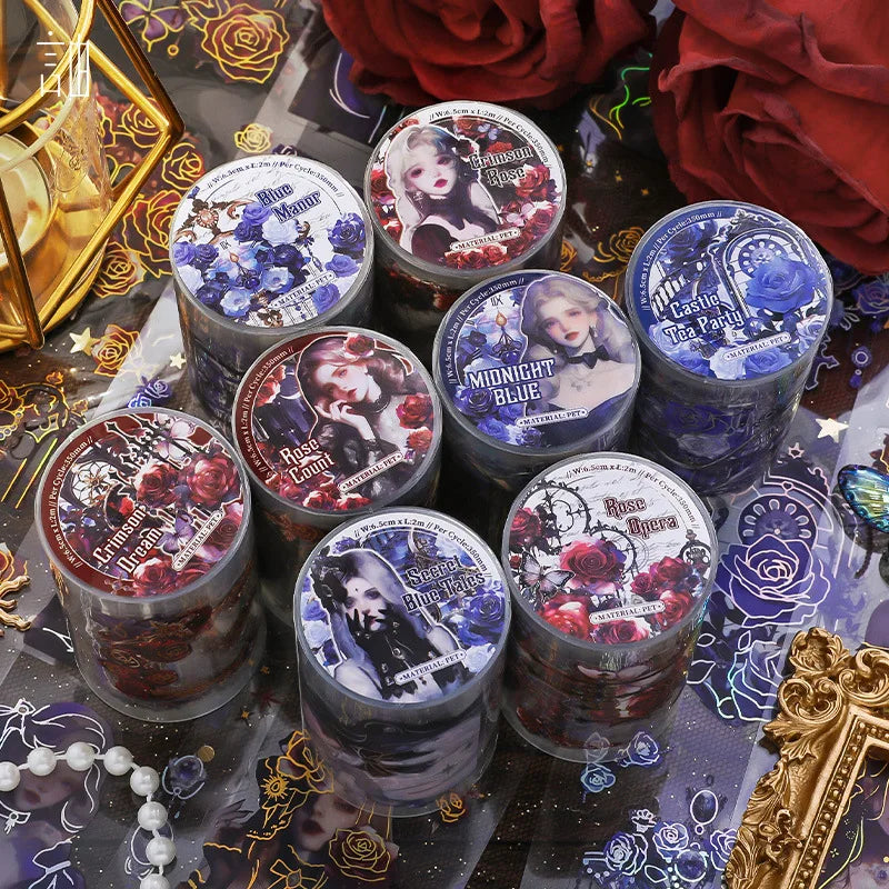 1Roll PET Hot Stamping Tape Rose Phantom Series Gothic Theme Style Handbook Material Stickers