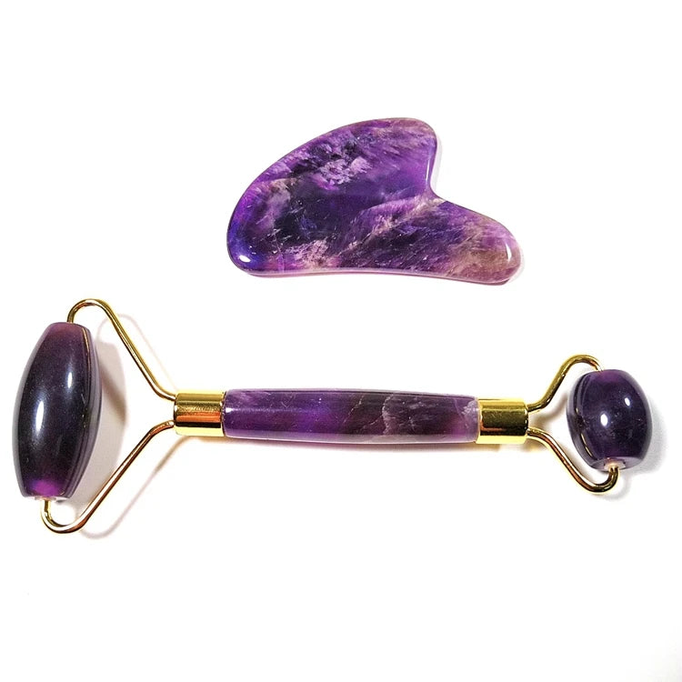 Diy Crystals Hot Sell 2 in 1 Vibrating Jade Facial Massager Roller Set Electric Amethyst Roller for Face
