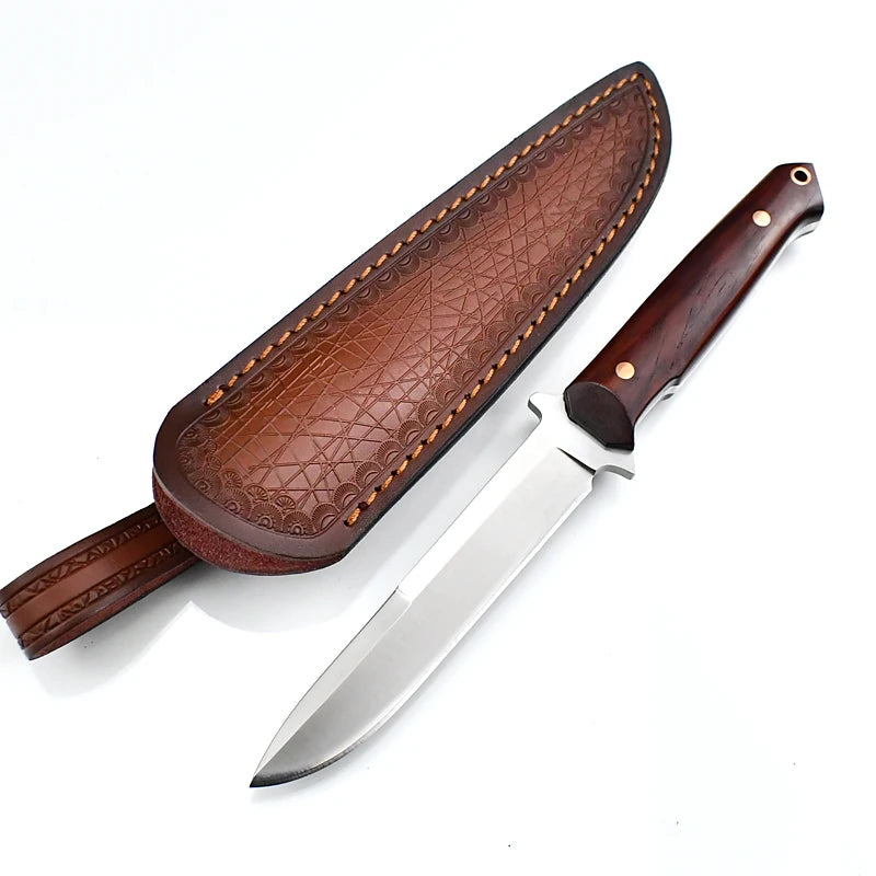 2025 Factory Direct Sales D2 Steel Sharp Survival Knife Hunting Outdoor Knife Portable Wood Handle Fixed Blade Knife with Sheath
