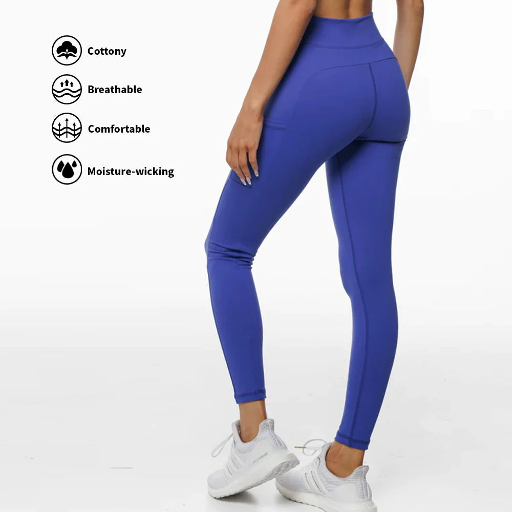 High Rise Tummy Control Solid Eco-Friendly Breathable Elastic Waistband Yoga Pants for Women Workout Leggings Pockets