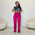 Street Wear Trending Casual Candy Color Stretch Trousers Women Multi-Pocket Cargo Pants