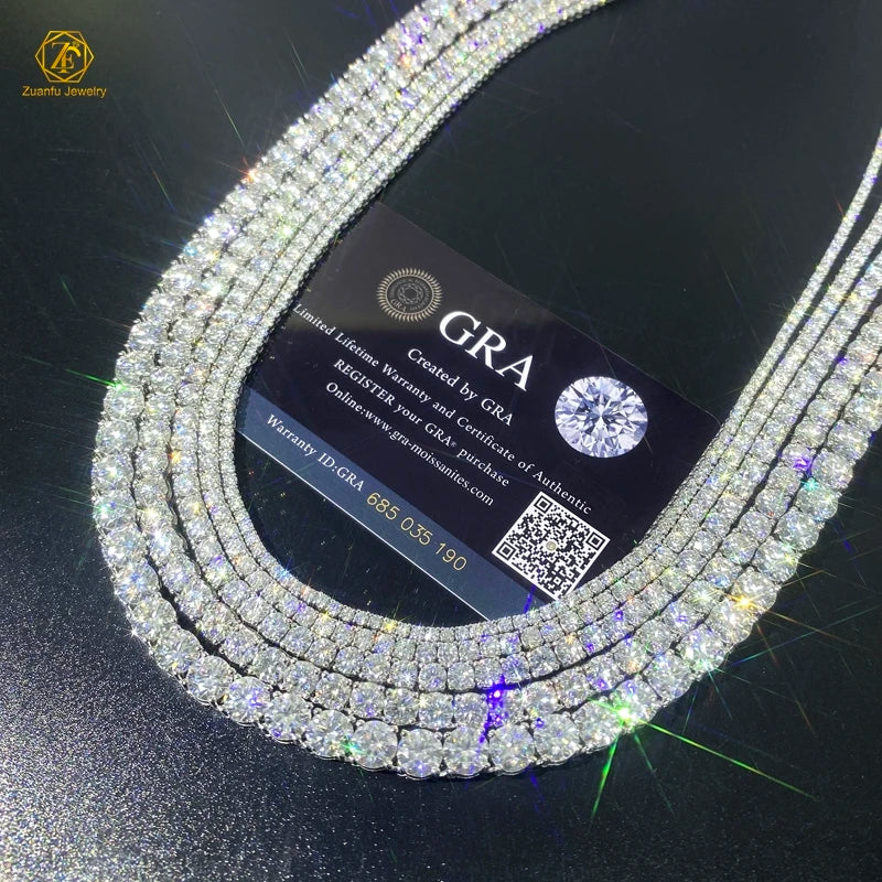 Hip Hop Iced Out D Color White Vvs 925 Sterling Silver 3mm 4mm Moissanite Diamond Tennis Chain Necklace