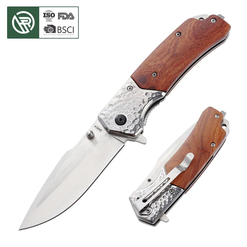 Bochen DA314 Factory Direct Selling 440C Stainless Steel Blade Wooden Handle Custom Camping Folding Pocket Knife