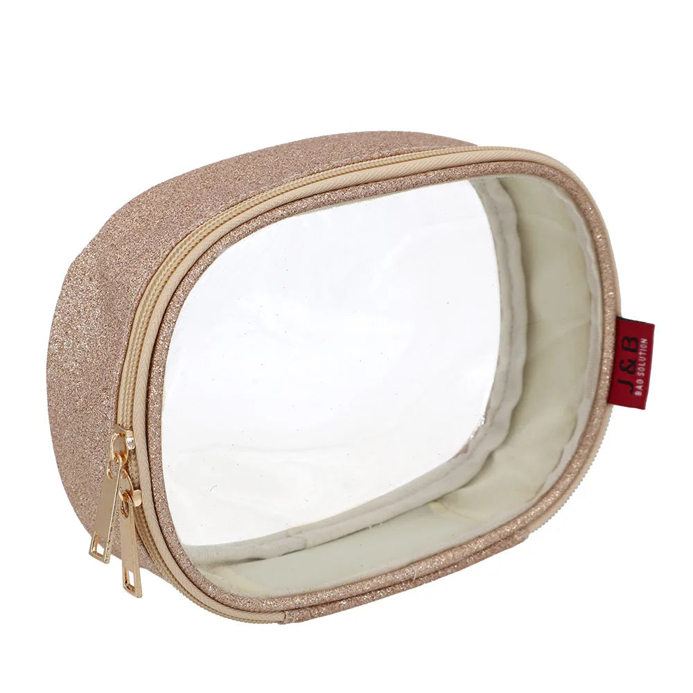 Custom Women Waterproof Rectangle Clear Transparent Glitter PVC Small Travel Zipper Cosmetic Case Make up Pouch Bag Organizer