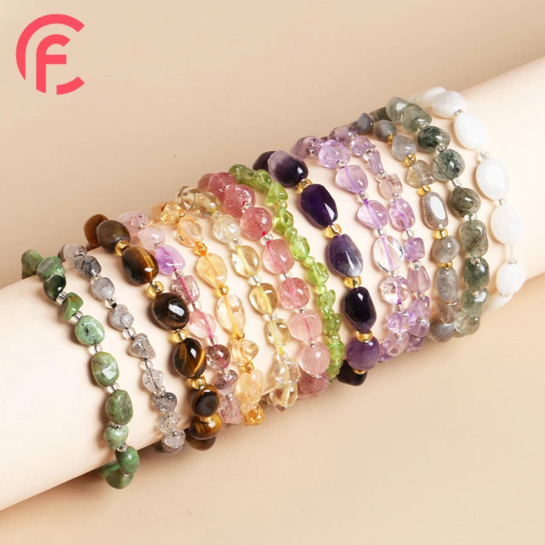 Natural Stone Irregular Beads Bracelet Amethyst Strawberry Quartz Gemstone Crystal Beads Bracelet