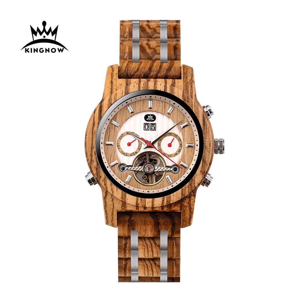 Kingnow Unisex Wood Bamboo Watch with Pointer Dial Display Hot Selling Wooden Quartz Man Woman Watch Perfect Gift Box Included