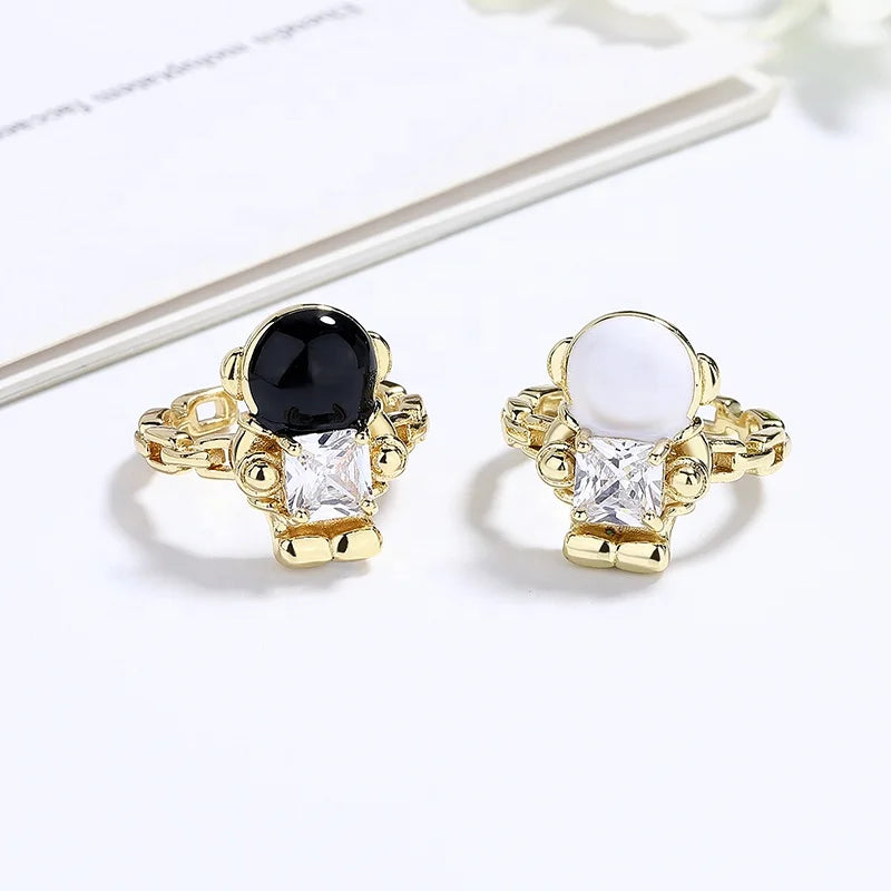 Zircon Ring Solid Color Round 18K Gold Plated Adjustable Jewelry Gemstone Engagement Rings for Women