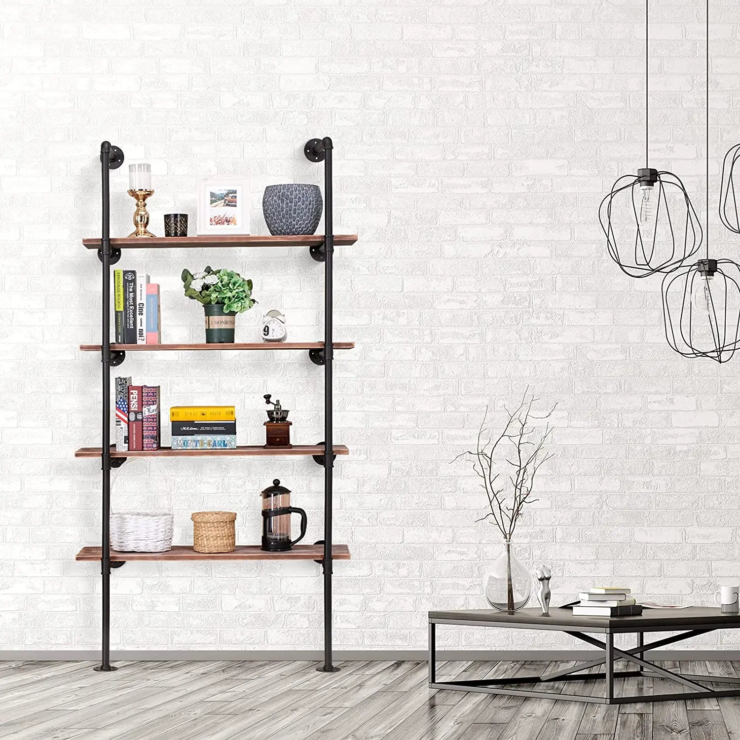 Rustic Steampunk Metal Floating Fitting Rack Wall Mounted Floating Black Cast Iron Shelf Without Wood for Decorative Home