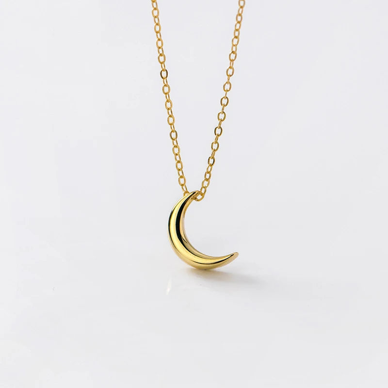 925 Sterling Silver Little Crescent Moon Necklace Gold Half Moon Pendant Necklace Jewelry for Women