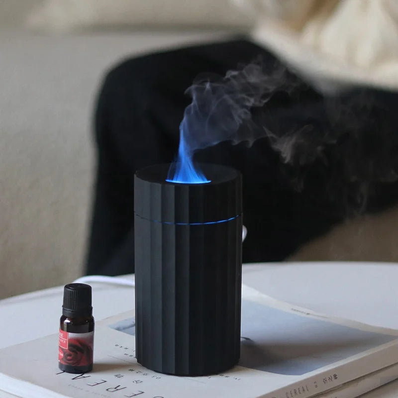 Mini Portable Flame Humidifier  7 Colourful LED Ultrasonic Cool Mist Essential Oil Flame Aroma Diffuser for Home Hotel Travel