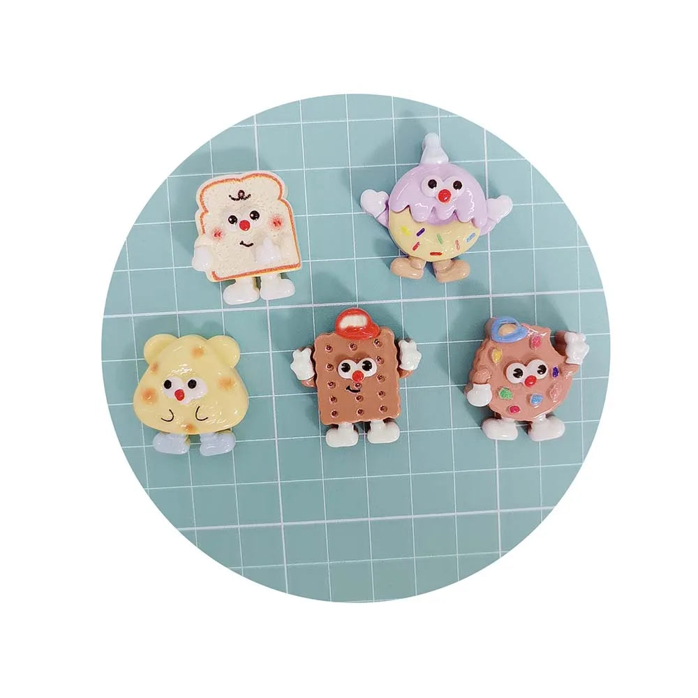 100pcs Funny Eyes Kawaii Dessert Bread Simulation Cookies Resin Mini Food Cabochon Shoe Buckle Decorations DIY Accessories