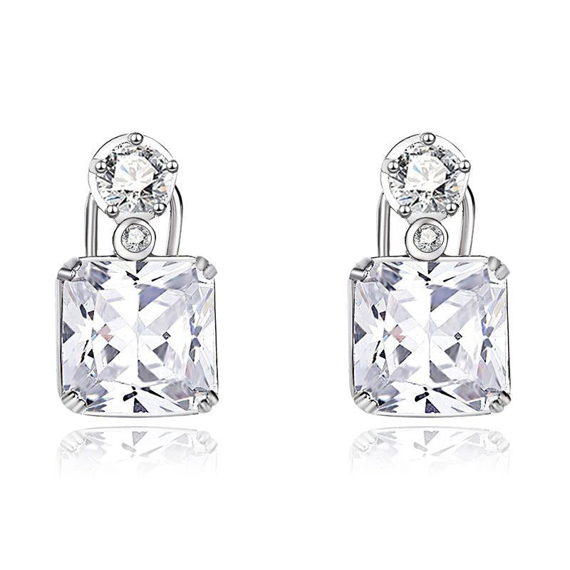 Simple square diamond 925 sterling silver fashion big diamond stud earrings for women