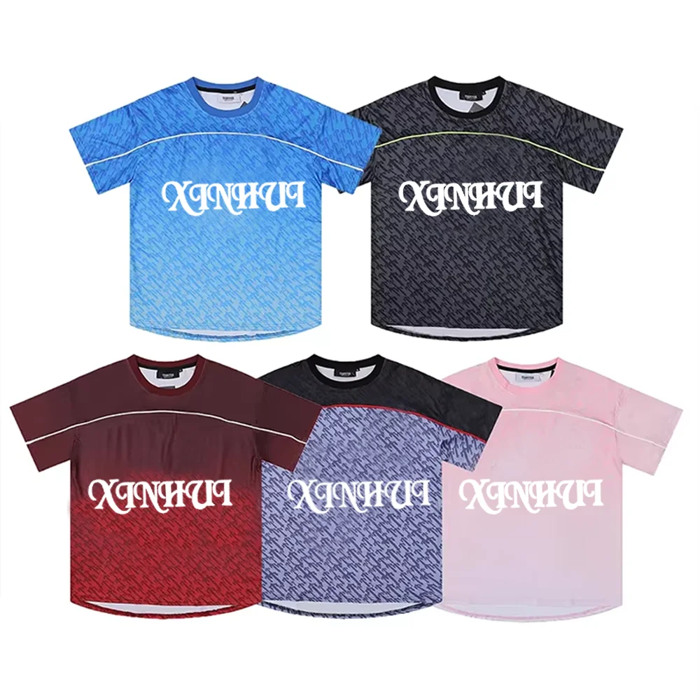 Custom Football Jersey Sport Tshirts  Basketball Quick-drying Gradient Short Sleeves Mesh Fabric Tshirts Men