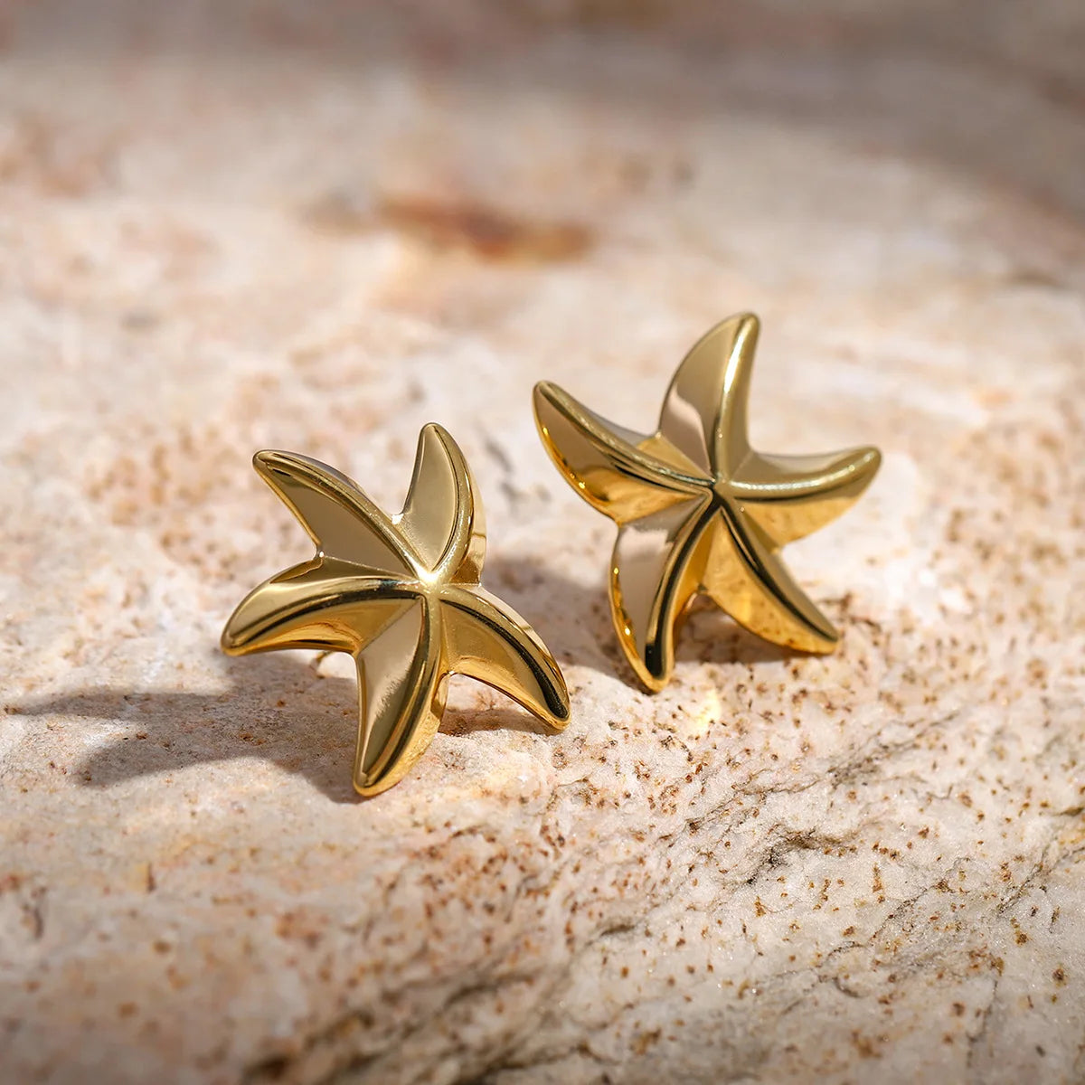 YF3822 Summer Waterproof Stainless Steel Jewelry 18k Gold Plated Ocean Starfish Smooth Women Earrings