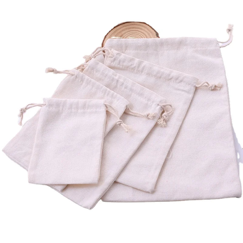 New Style Canvas Drawstring Bag Printing Logo White Pouches Advertising Cotton Bags Closure Gift Pouches