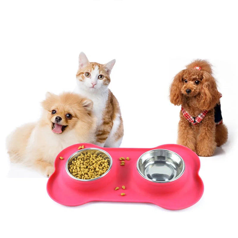 Factory Price Pet Bowl Antislip Double Stainless Steel Dog Bowls Silicone Mat Feeder for Cats Food Water Bowl Pet Supplies