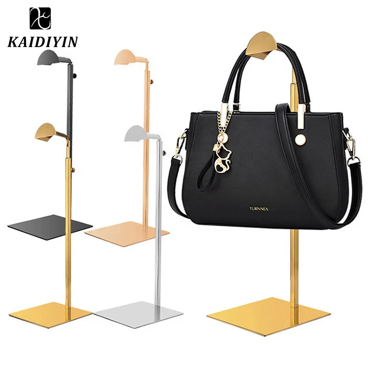 Hot Sale for Shopping Mall Use Quality Display Rack Golden Stainless Steel Hanging Bag Display Stand