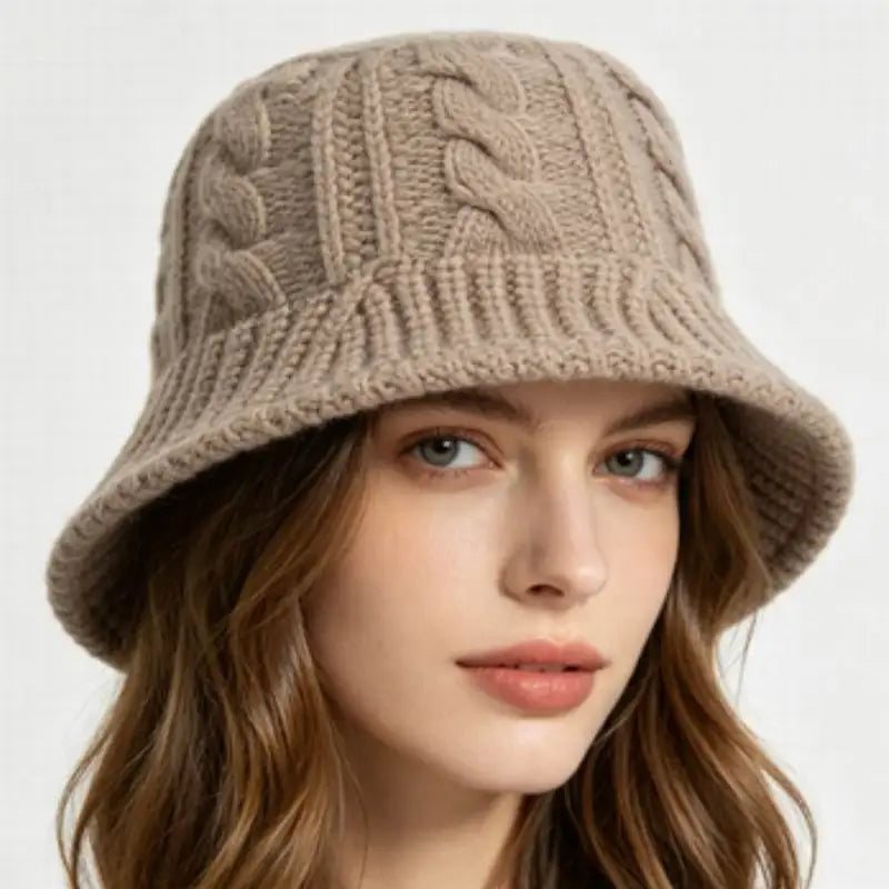 Customized Logo Winter Knit Bucket Hat Knitted Warm Foldable Cute Braided Pattern Crochet Knitting Bucket Hat for Women