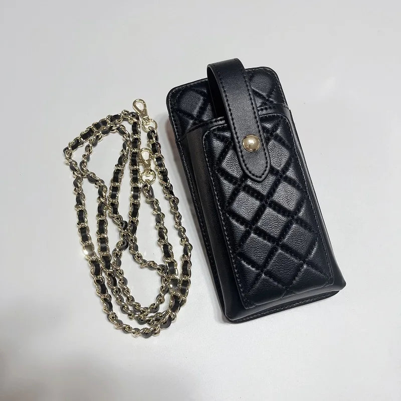 Fashion Sheepskin Shoulder Chain Sling Bag Women Cell Phone Purse Crossbody Wallet