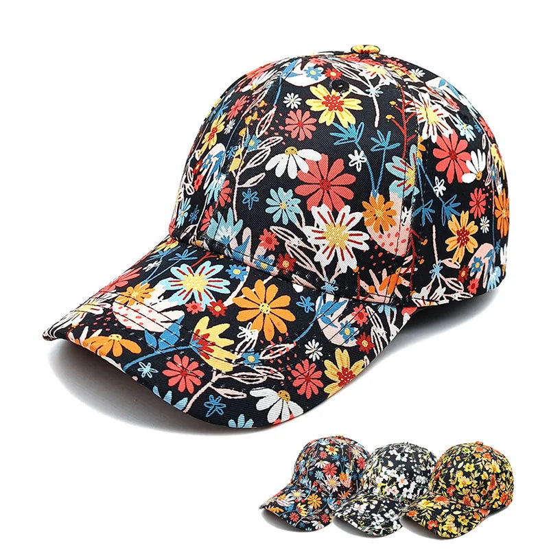 Wholesale Hip Hop Curved Brim Multi-Color Floral Breathable Sports Hats Custom Logo Printing Polyester 6 Panel Baseball Common